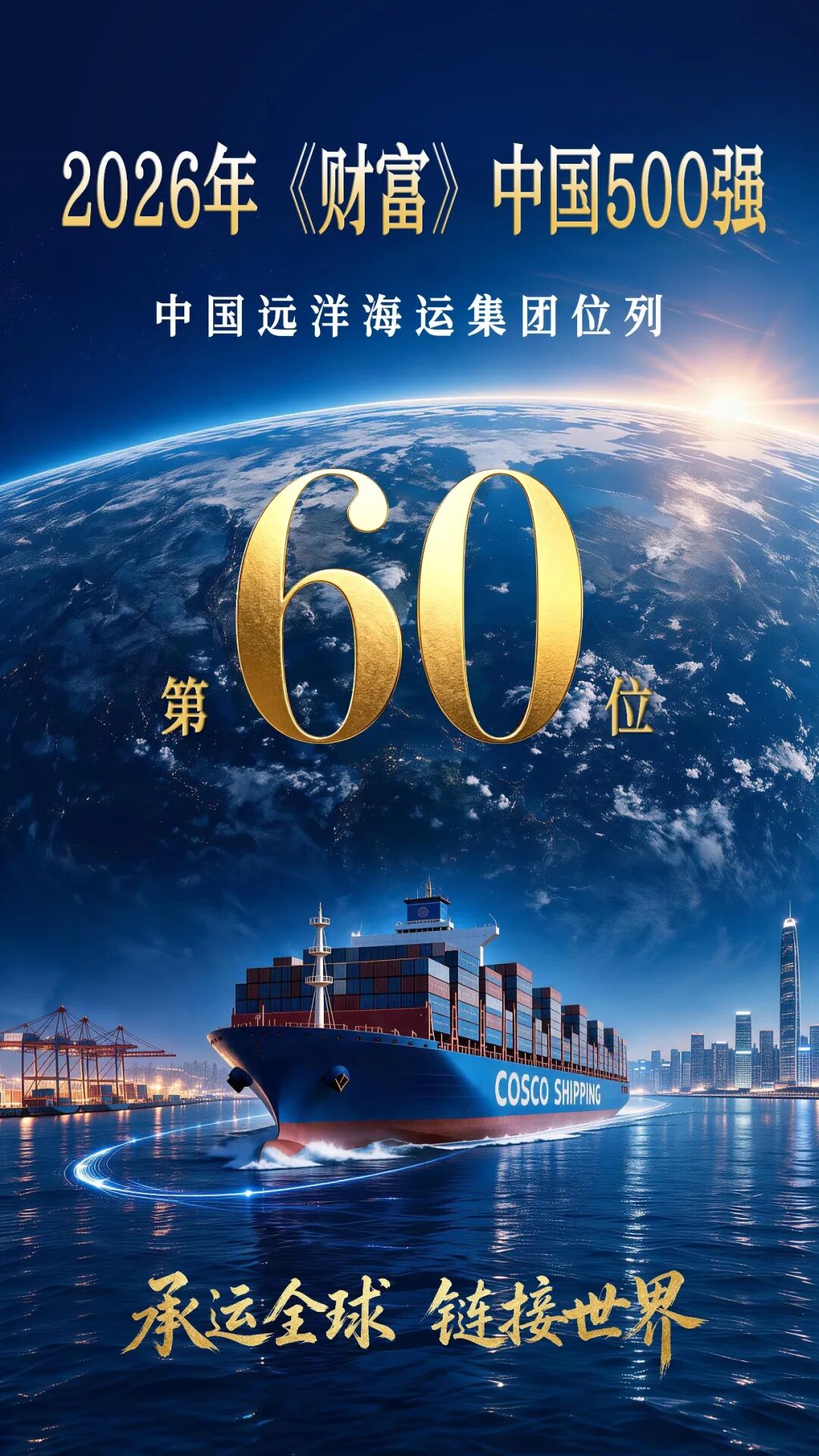 COSCO Shipping has been selected for the 2026 Fortune China 500 list, ranking 60th!